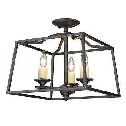 Athena NB 3 Light Semi-Flush in Natural Black - - Golden Lighting