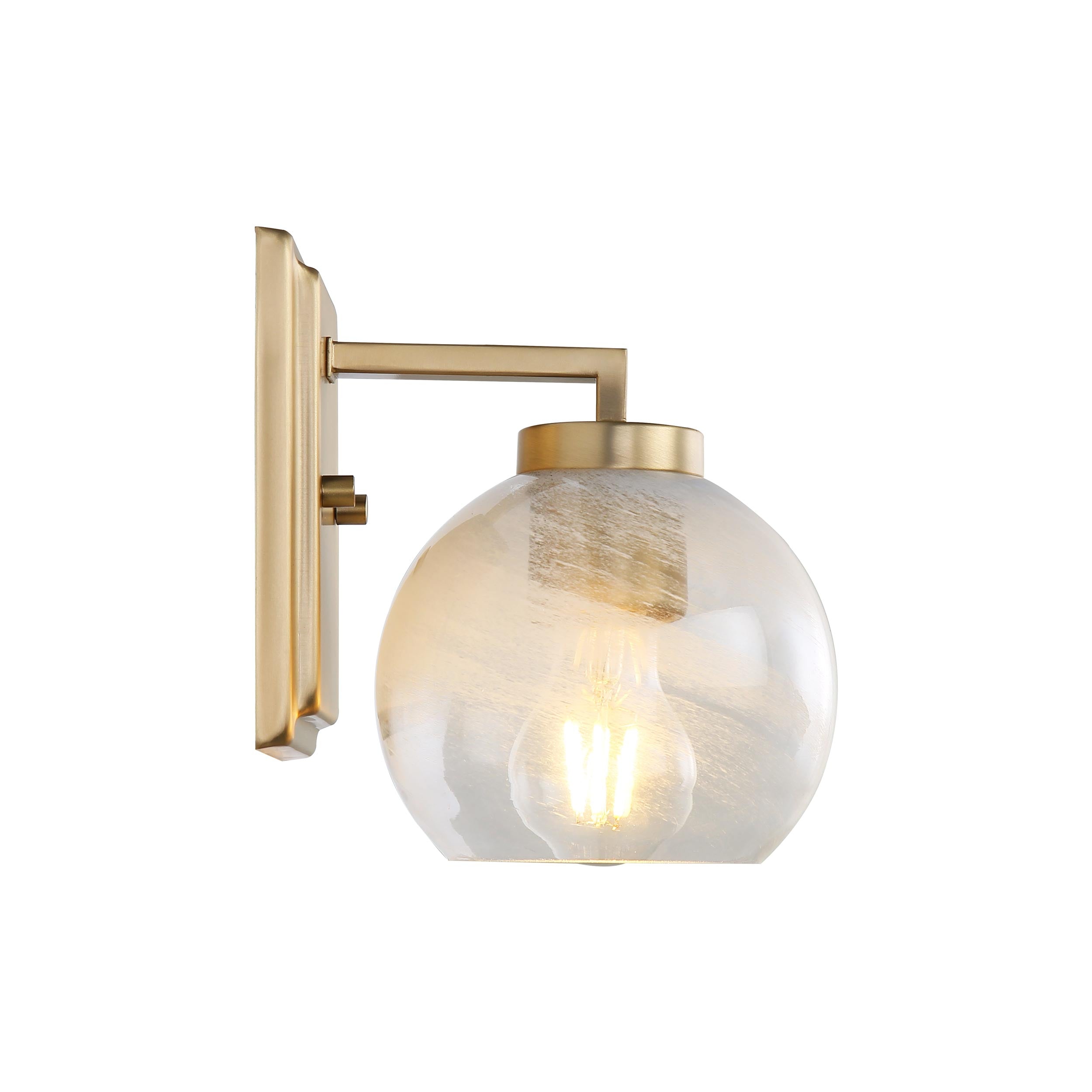 Yep by Golden Lighting Elliott 1-light Vanity in Brushed Champagne Brass and Clear Alabaster Glass - - Golden Lighting