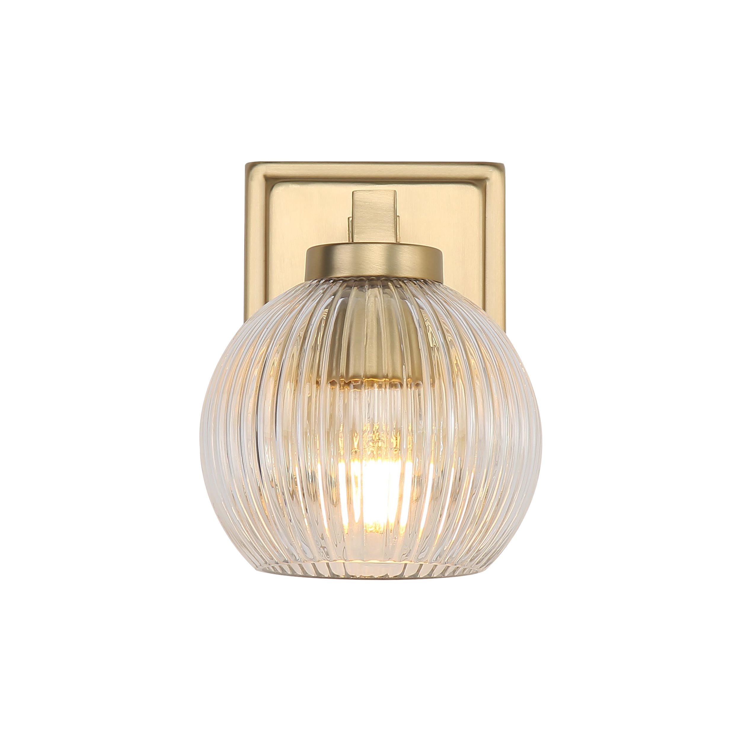 Yep by Golden Lighting Elliott 1-light Vanity in Brushed Champagne Brass and Clear Ribbed Glass - - Golden Lighting