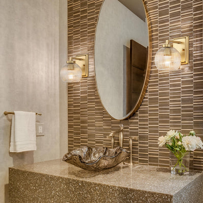 Yep by Golden Lighting Elliott 1-light Vanity in Brushed Champagne Brass and Clear Ribbed Glass - - Golden Lighting