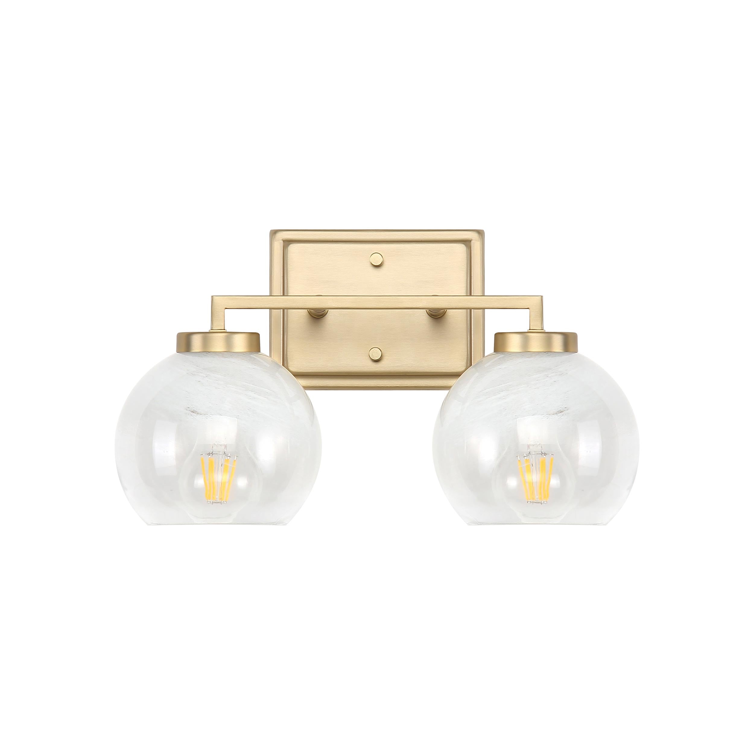 Yep by Golden Lighting Elliott 2-light Vanity in Brushed Champagne Brass and Clear Alabaster Glass - - Golden Lighting