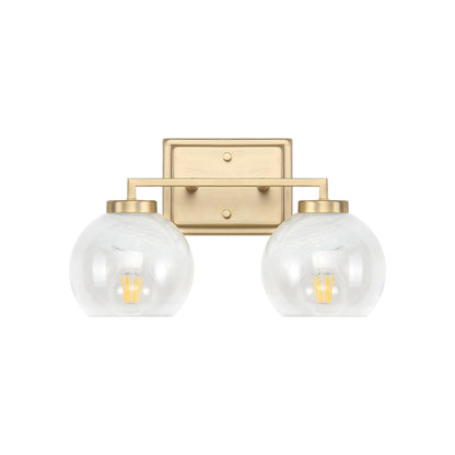 Yep by Golden Lighting Elliott 2-light Vanity in Brushed Champagne Brass and Clear Alabaster Glass - - Golden Lighting