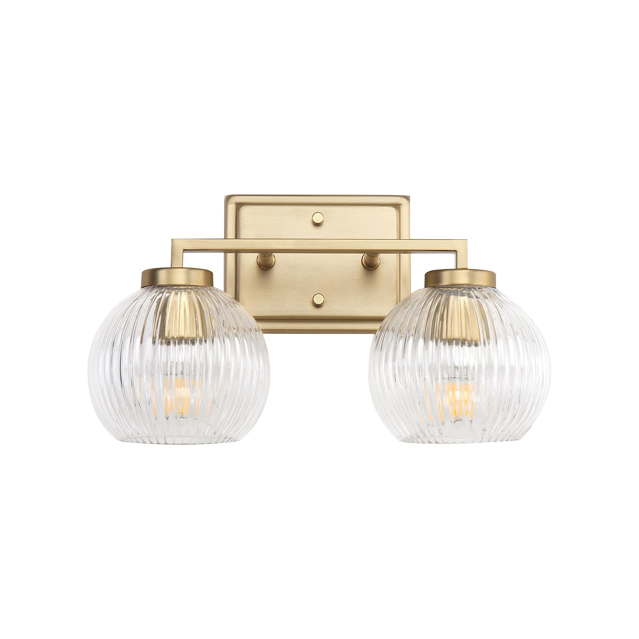 Yep by Golden Lighting Elliott 2-light Vanity in Brushed Champagne Brass and Clear Ribbed Glass - - Golden Lighting