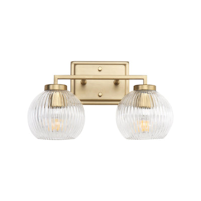 Yep by Golden Lighting Elliott 2-light Vanity in Brushed Champagne Brass and Clear Ribbed Glass - - Golden Lighting