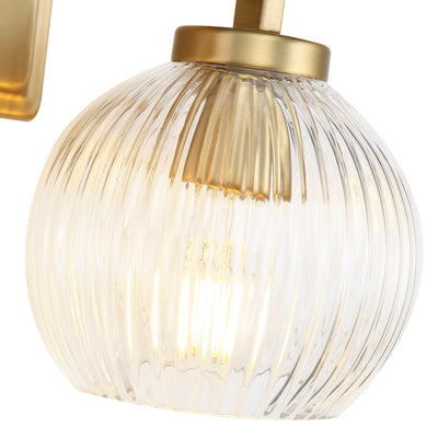 Yep by Golden Lighting Elliott 2-light Vanity in Brushed Champagne Brass and Clear Ribbed Glass - - Golden Lighting