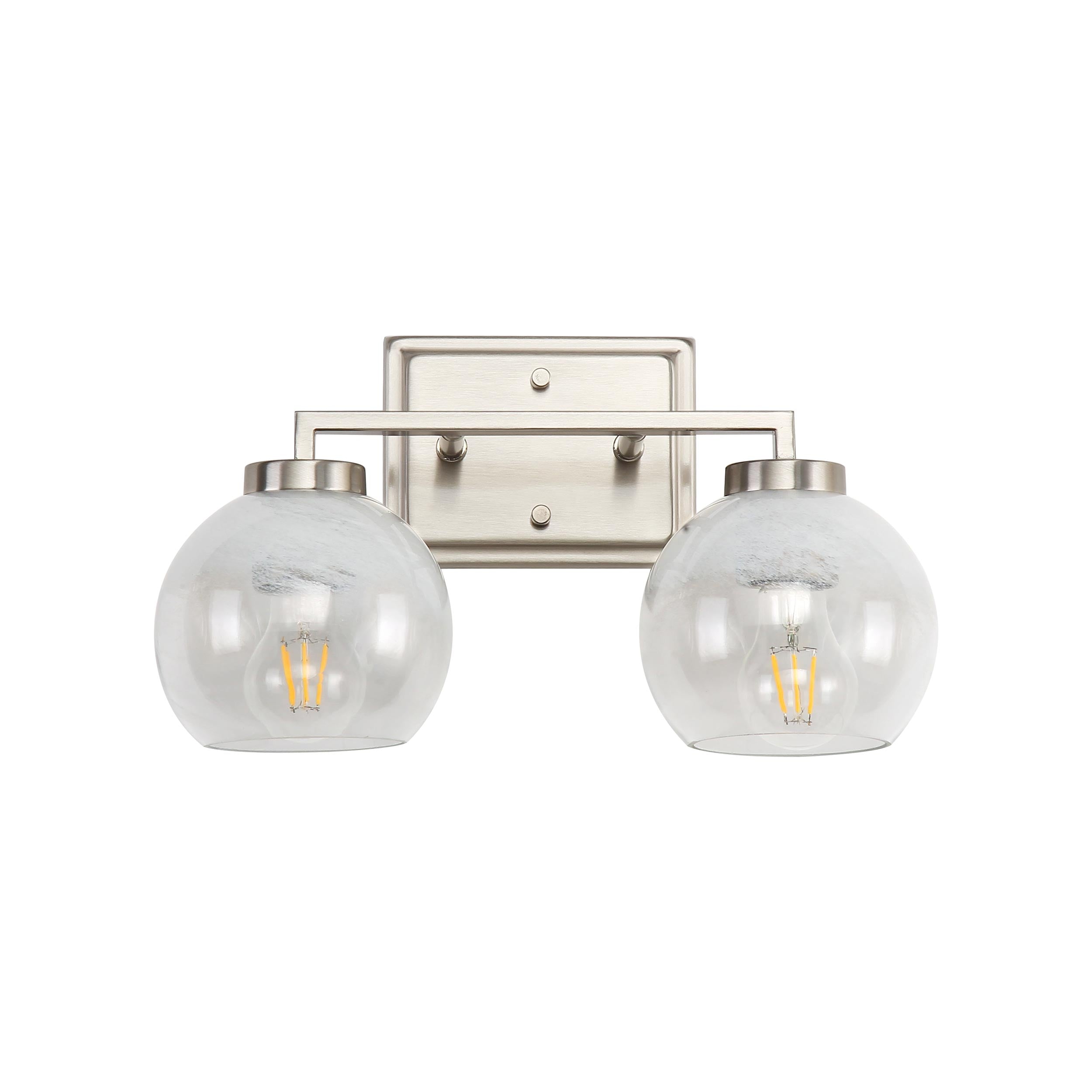 Yep by Golden Lighting Elliott 2-light Vanity in Pewter and Clear Alabaster Glass - - Golden Lighting