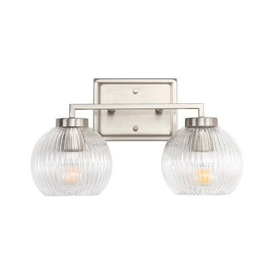 Yep by Golden Lighting Elliott 2-light Vanity in Pewter and Clear Ribbed Glass - - Golden Lighting