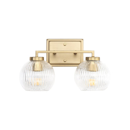Elliott 2-Light Vanity Light in Brushed Champagne Bronze with Ribbed Clear Shade - - Golden Lighting