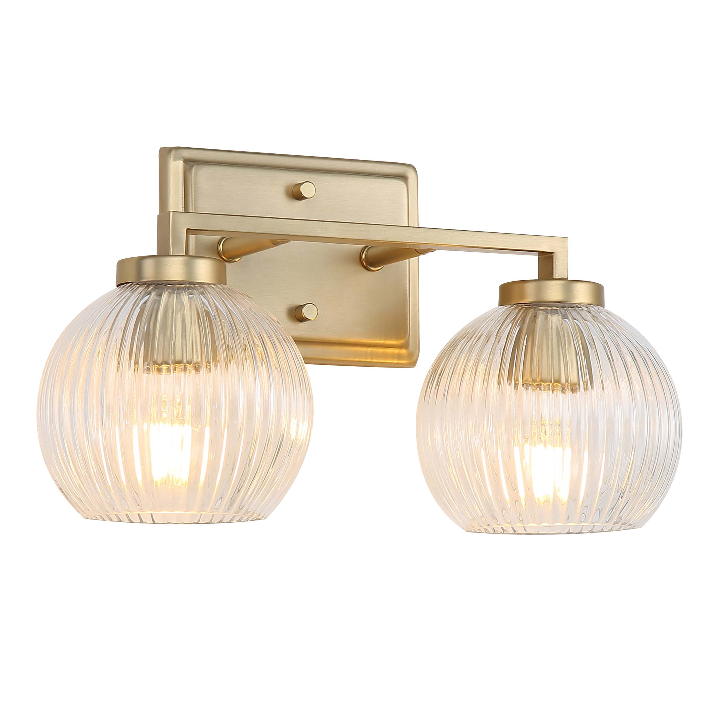 Yep by Golden Lighting Elliott 2-light Vanity in Brushed Champagne Brass and Clear Ribbed Glass