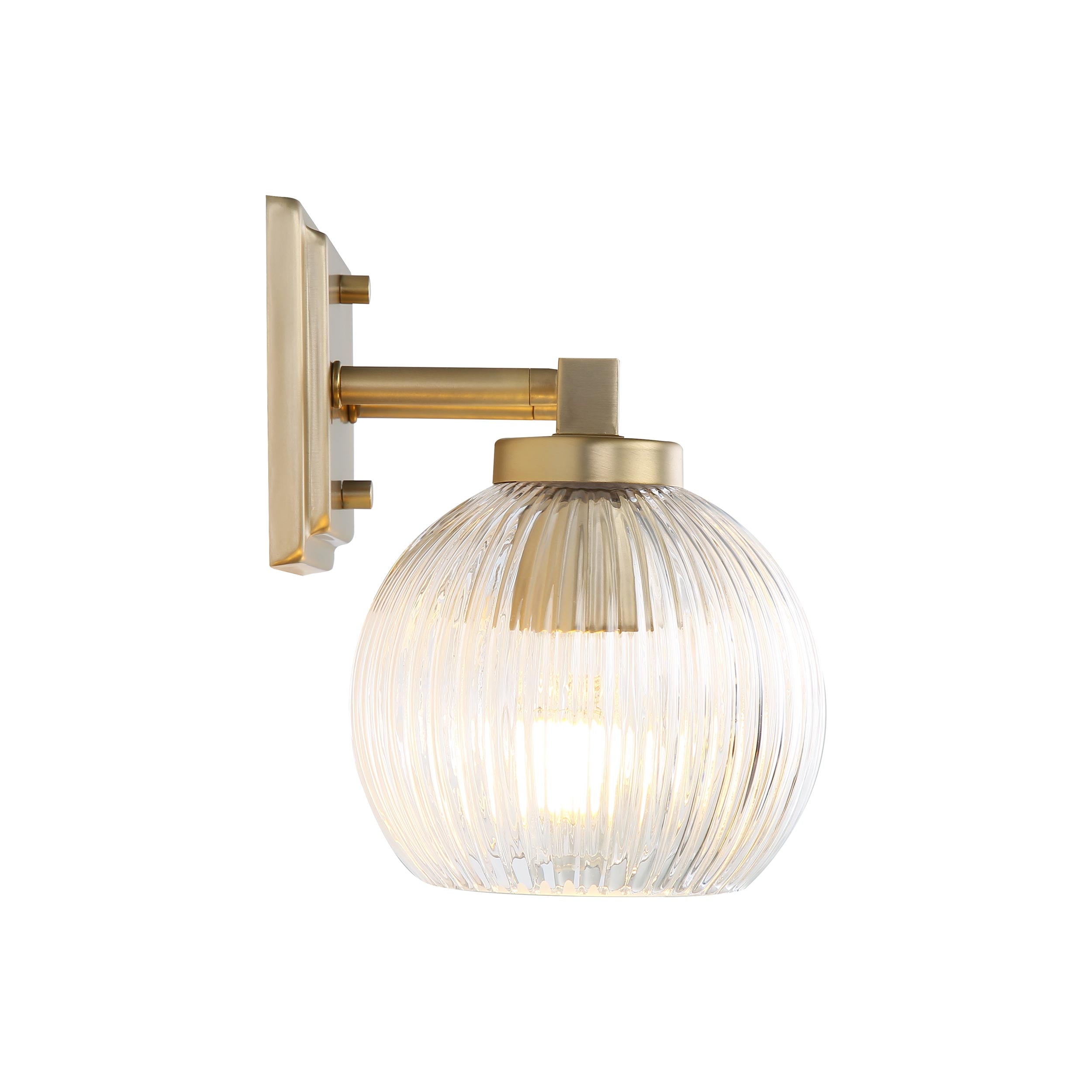 Yep by Golden Lighting Elliott 2-light Vanity in Brushed Champagne Brass and Clear Ribbed Glass