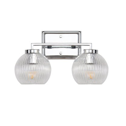 Elliott 2-Light Vanity Light in Chrome with Ribbed Clear Shade - - Golden Lighting