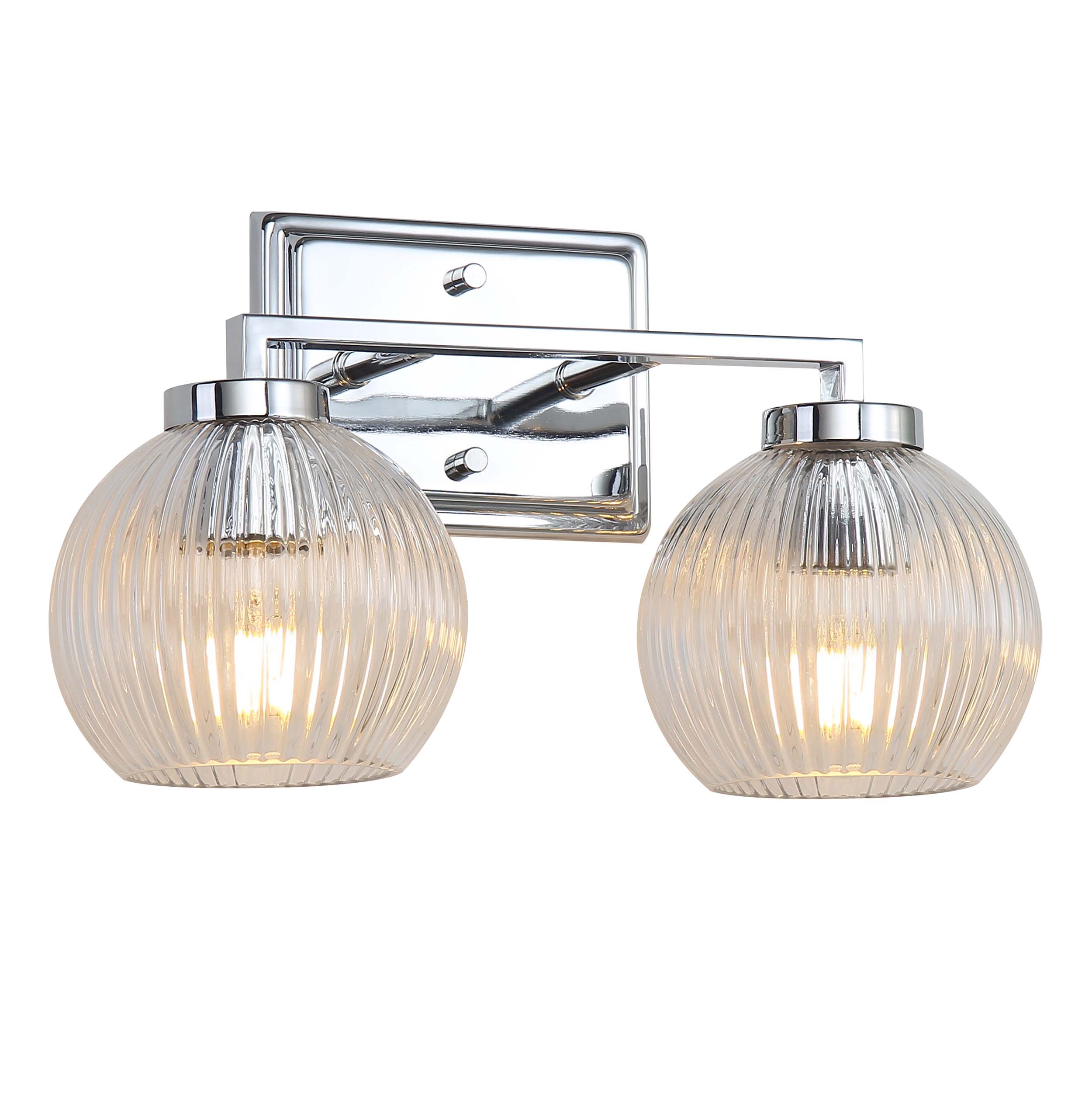 Yep by Golden Lighting Elliott 2-light Vanity in Chrome and Clear Ribbed Glass