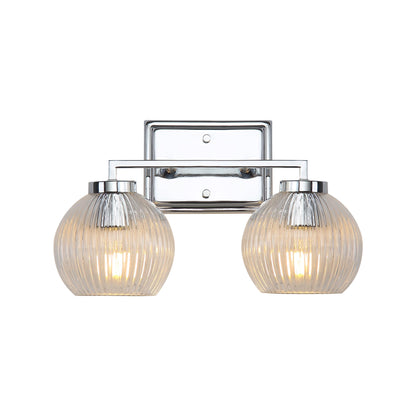 Elliott 2-Light Vanity Light in Chrome with Ribbed Clear Shade - Default Title - Golden Lighting