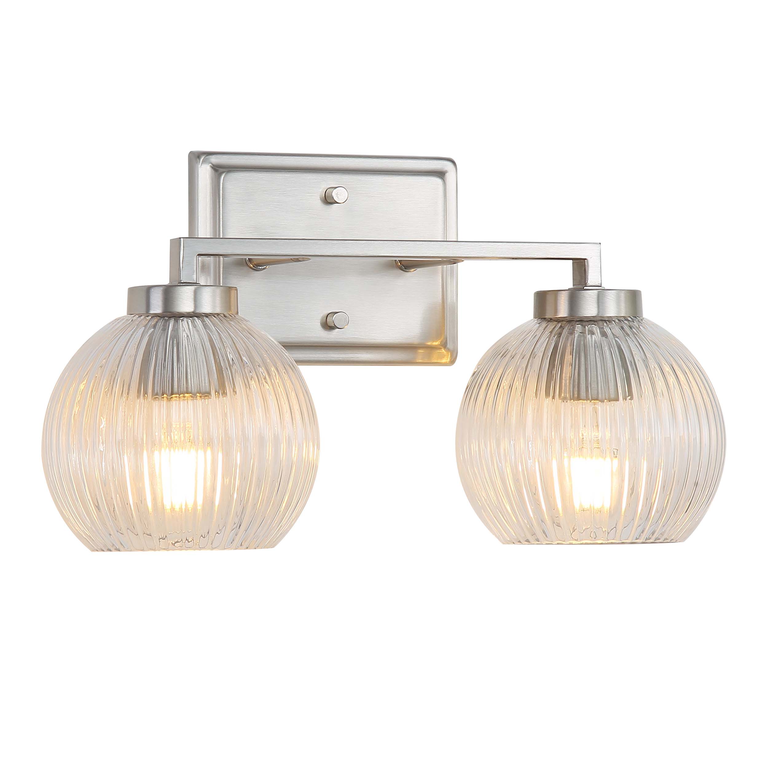 Yep by Golden Lighting Elliott 2-light Vanity in Pewter and Clear Ribbed Glass