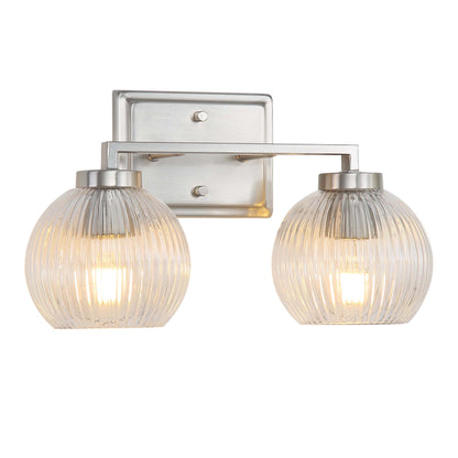 Yep by Golden Lighting Elliott 2-light Vanity in Pewter and Clear Ribbed Glass