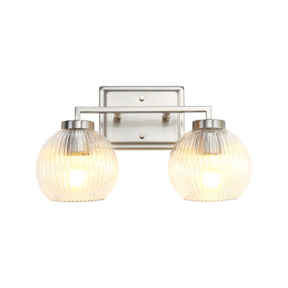 Elliott 2-Light Vanity Light in Pewter with Ribbed Clear Shade - Default Title - Golden Lighting