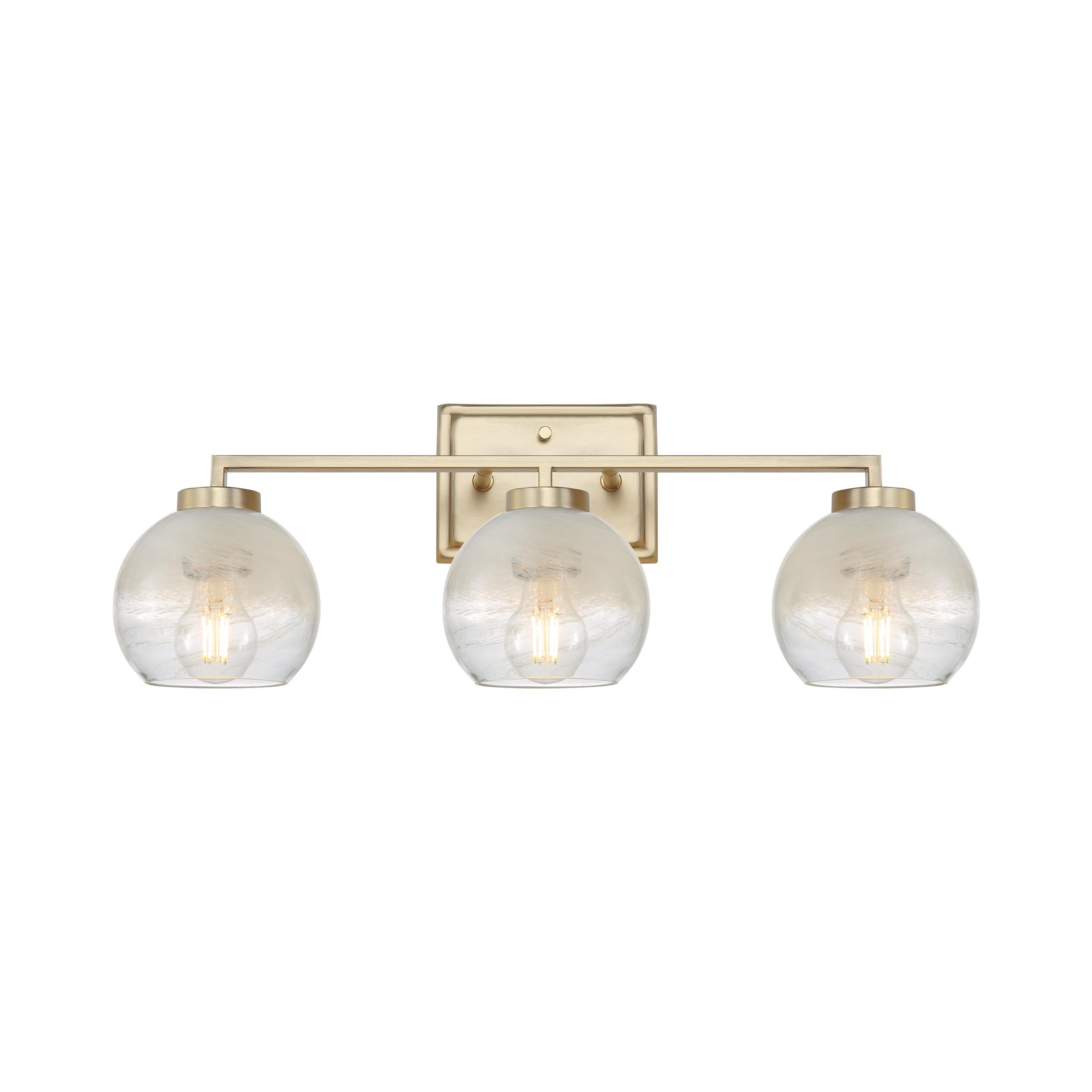 Yep by Golden Lighting Elliott 3-light Vanity in Brushed Champagne Brass and Clear Alabaster Glass - - Golden Lighting