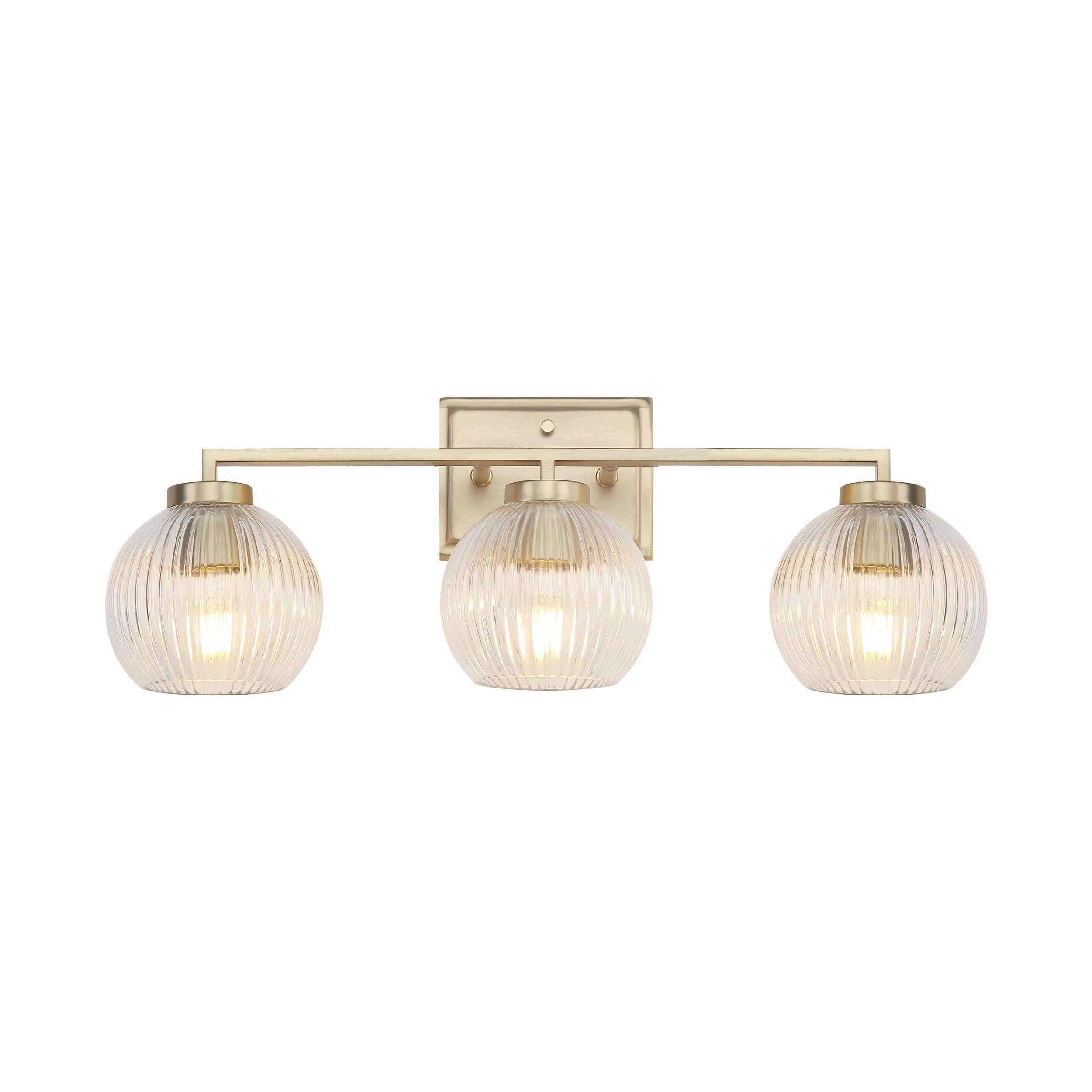 Yep by Golden Lighting Elliott 3-light Vanity in Brushed Champagne Brass and Clear Ribbed Glass - - Golden Lighting