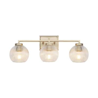 Yep by Golden Lighting Elliott 3-light Vanity in Brushed Champagne Brass and Clear Ribbed Glass - - Golden Lighting