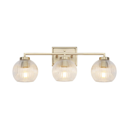 Yep by Golden Lighting Elliott 3-light Vanity in Brushed Champagne Brass and Clear Ribbed Glass - - Golden Lighting
