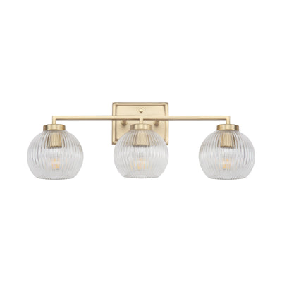 Yep by Golden Lighting Elliott 3-light Vanity in Brushed Champagne Brass and Clear Ribbed Glass - - Golden Lighting