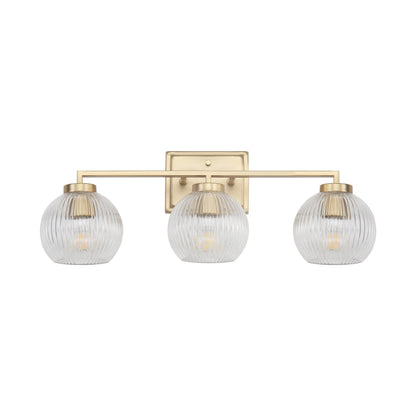 Yep by Golden Lighting Elliott 3-light Vanity in Brushed Champagne Brass and Clear Ribbed Glass - - Golden Lighting