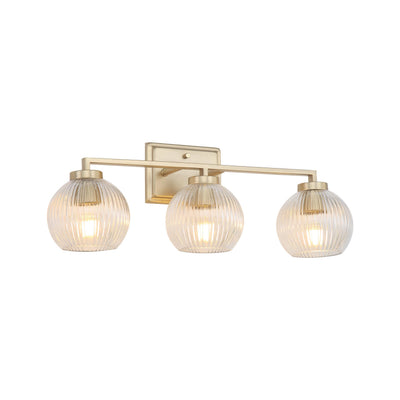 Yep by Golden Lighting Elliott 3-light Vanity in Brushed Champagne Brass and Clear Ribbed Glass - - Golden Lighting