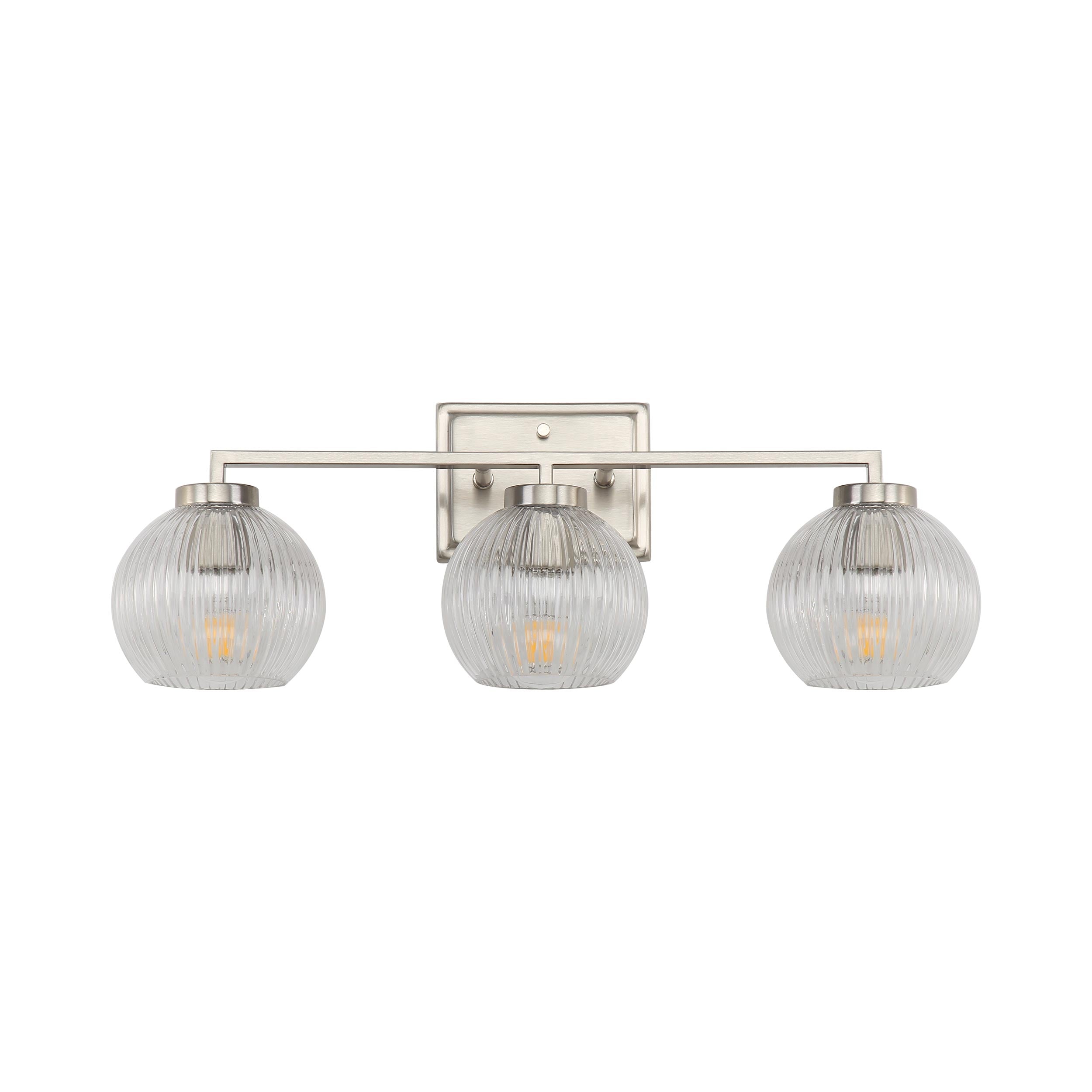 Yep by Golden Lighting Elliott 3-light Vanity in Pewter and Clear Ribbed Glass - - Golden Lighting