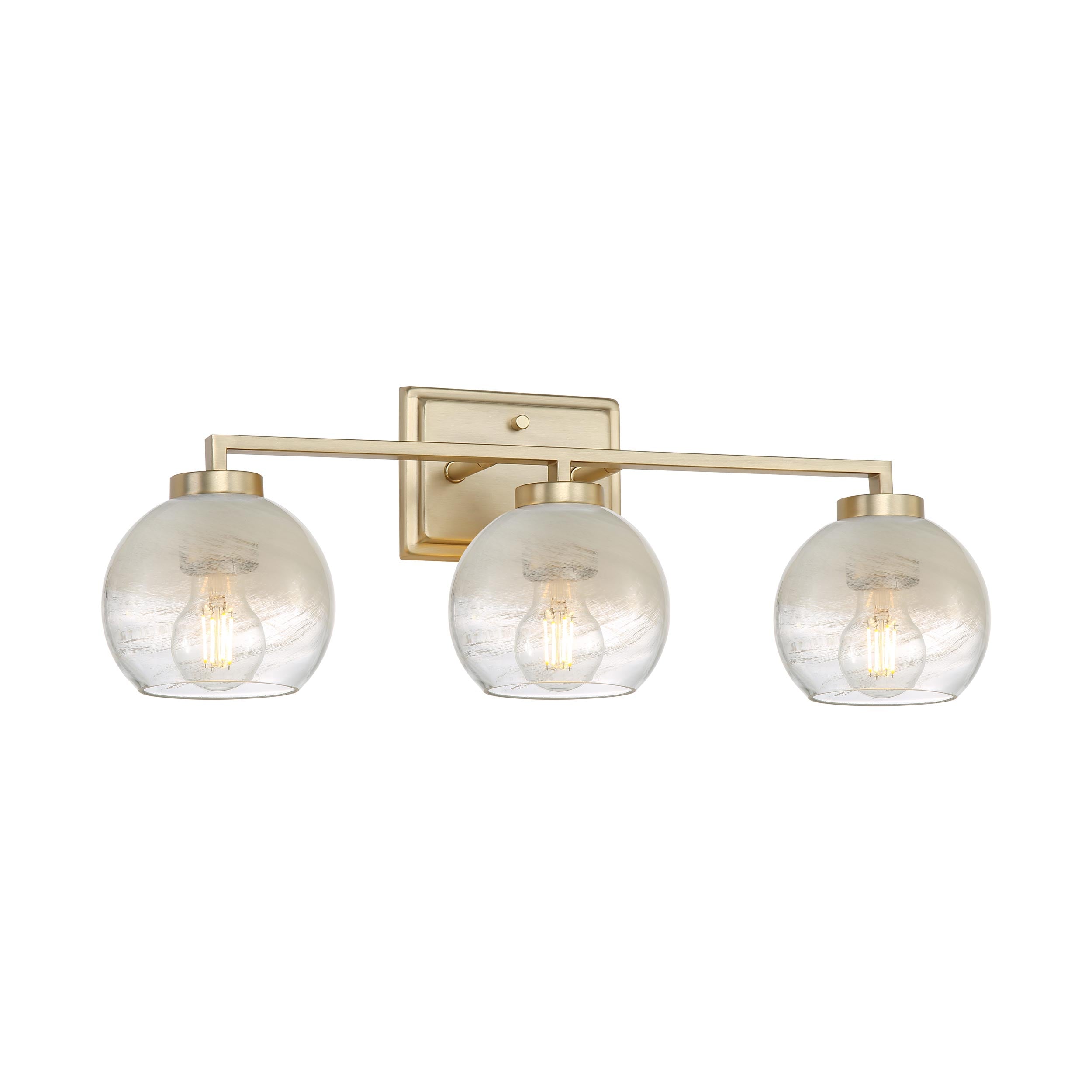 Yep by Golden Lighting Elliott 3-light Vanity in Brushed Champagne Brass and Clear Alabaster Glass