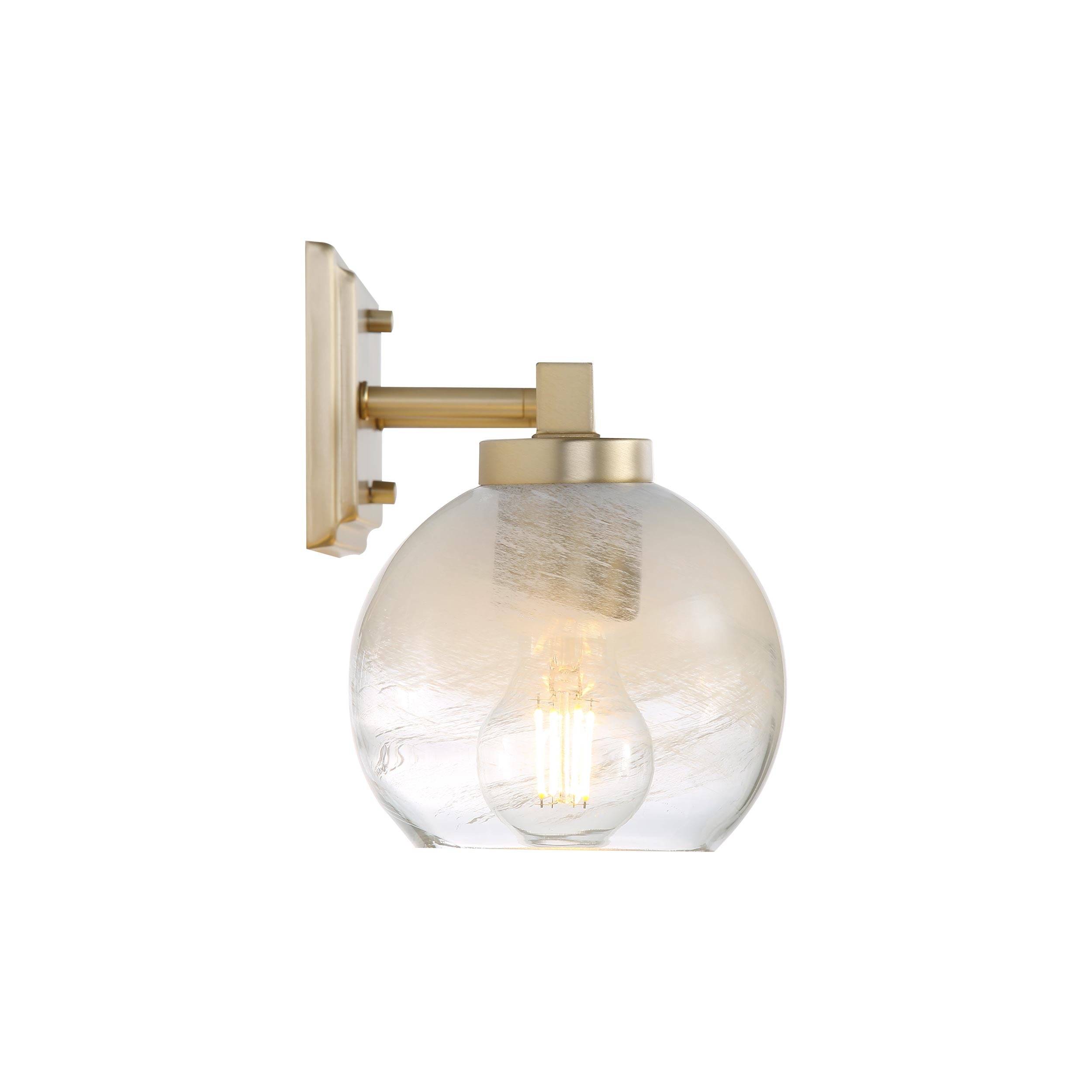 Yep by Golden Lighting Elliott 3-light Vanity in Brushed Champagne Brass and Clear Alabaster Glass