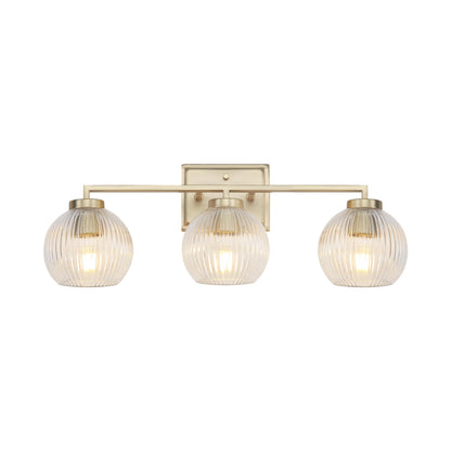 Elliott 3-Light Vanity Light in Brushed Champagne Bronze with Ribbed Clear Shade - Default Title - Golden Lighting
