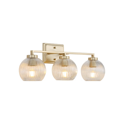 Yep by Golden Lighting Elliott 3-light Vanity in Brushed Champagne Brass and Clear Ribbed Glass - - Golden Lighting