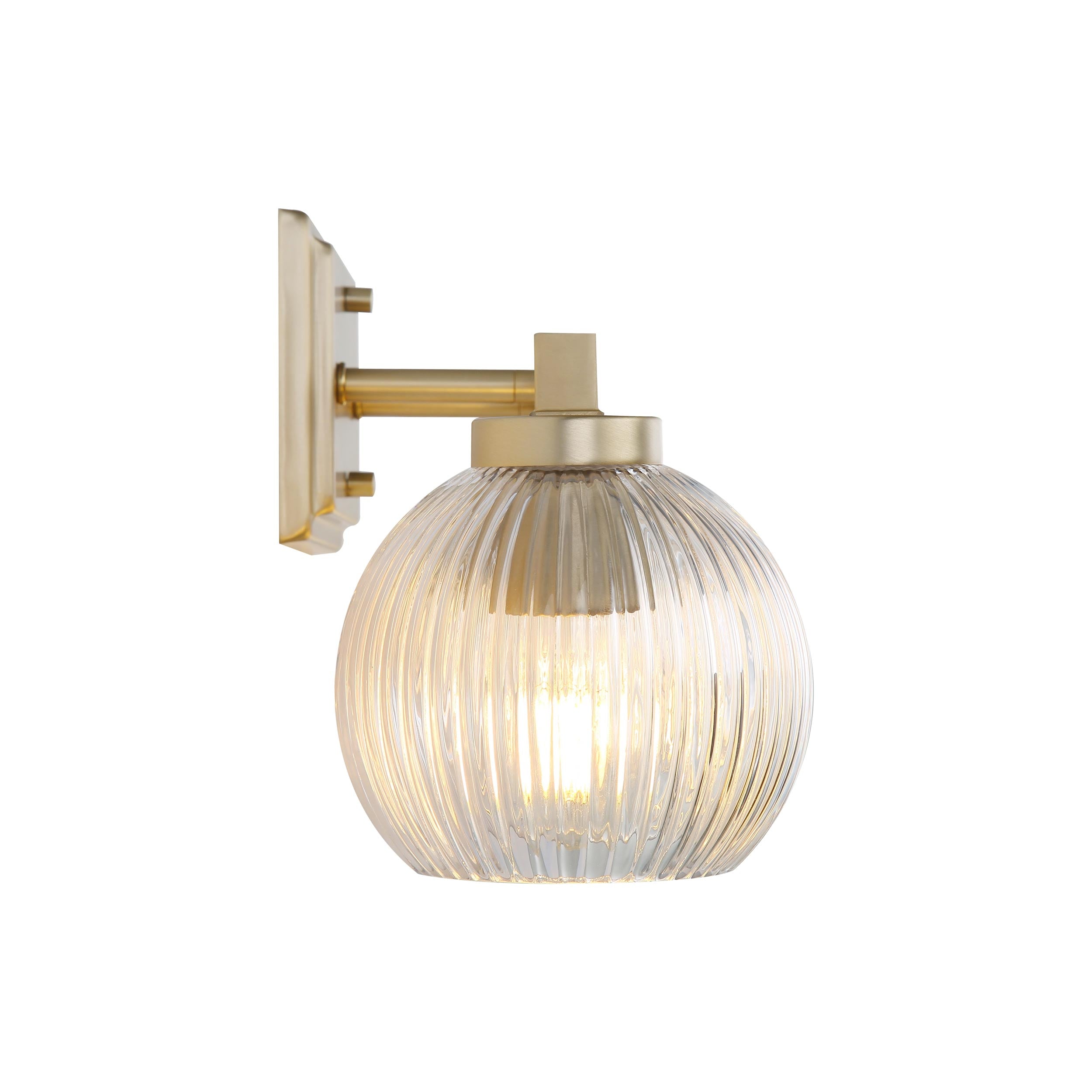 Yep by Golden Lighting Elliott 3-light Vanity in Brushed Champagne Brass and Clear Ribbed Glass