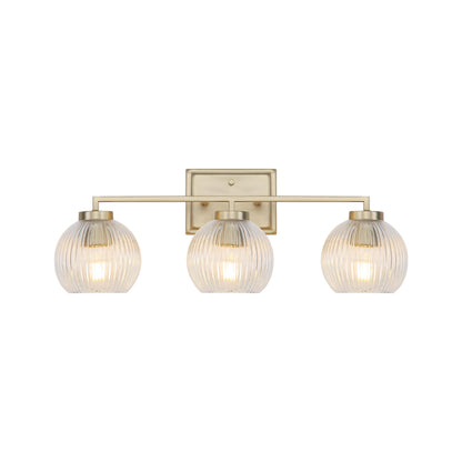 Elliott 3-Light Vanity Light in Brushed Champagne Bronze with Ribbed Clear Shade - - Golden Lighting
