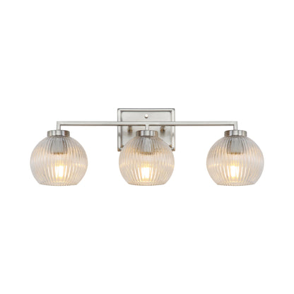 Elliott 3-Light Vanity Light in Pewter with Ribbed Clear Shade - Default Title - Golden Lighting