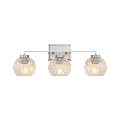 Elliott 3-Light Vanity Light in Pewter with Ribbed Clear Shade - - Golden Lighting