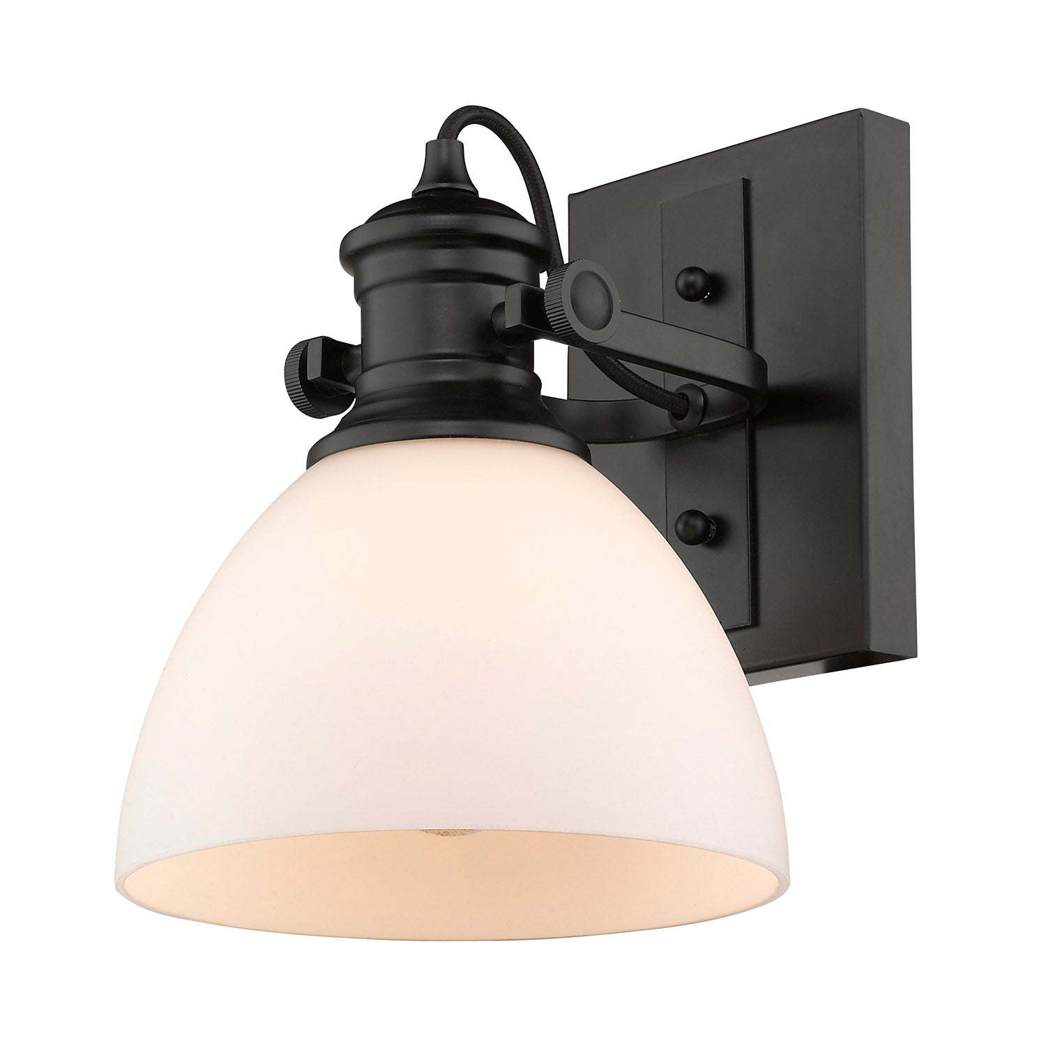 Yep by Golden Lighting Hines 1-light Adjustable Semi-Flush Mount in Matte Black and Opal Glass