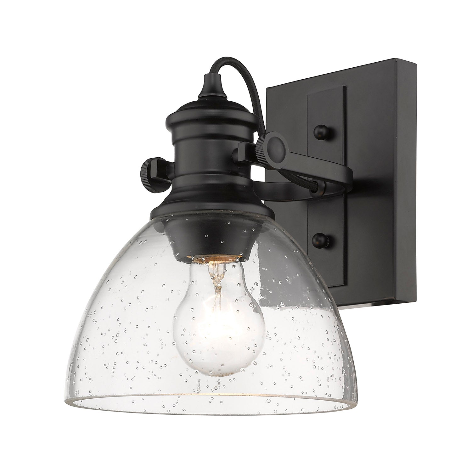 Yep by Golden Lighting Hines 1-light Adjustable Semi-Flush Mount in Matte Black and Seeded Glass