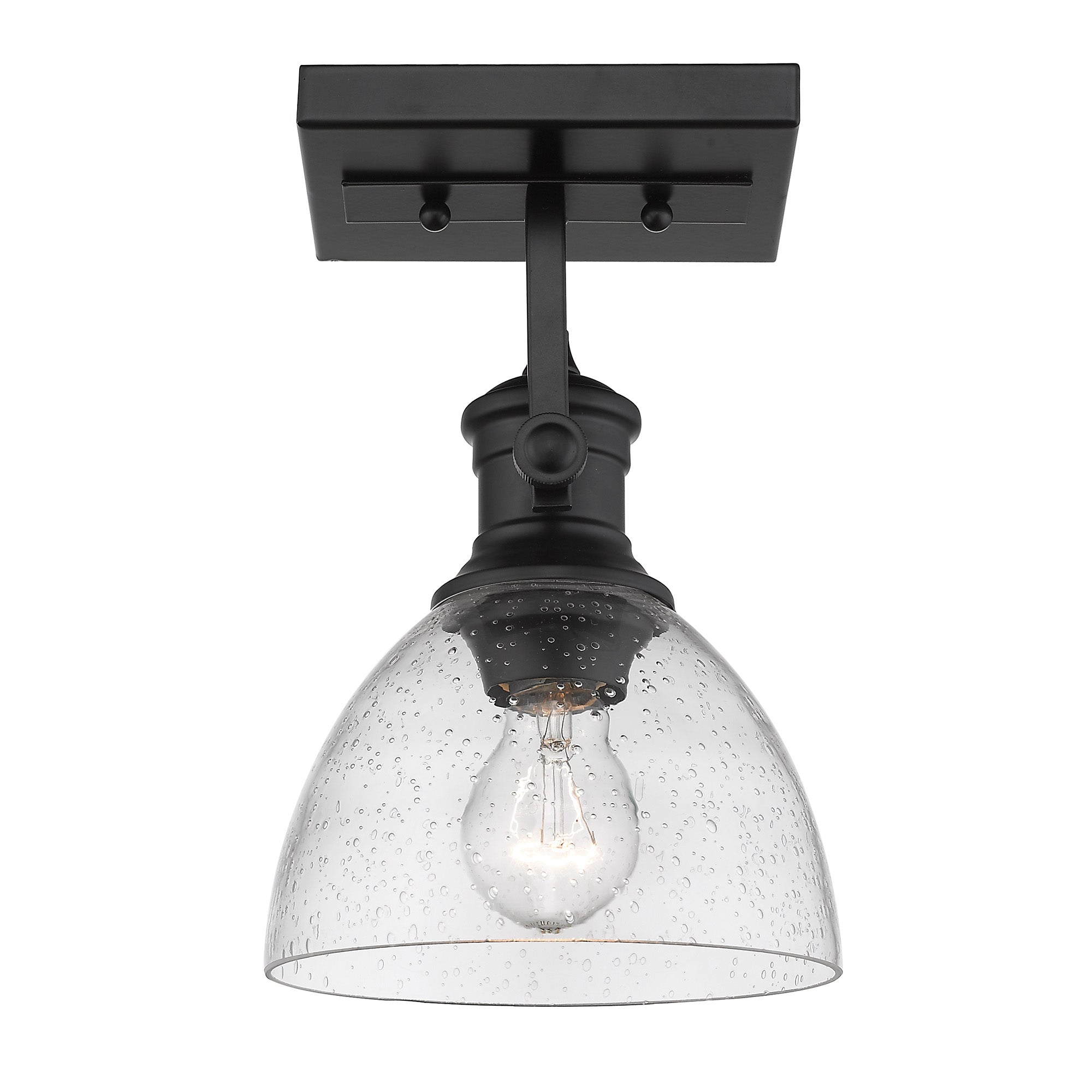 Hines 1-Light Semi-Flush in Matte Black with Seeded Glass - - Golden Lighting