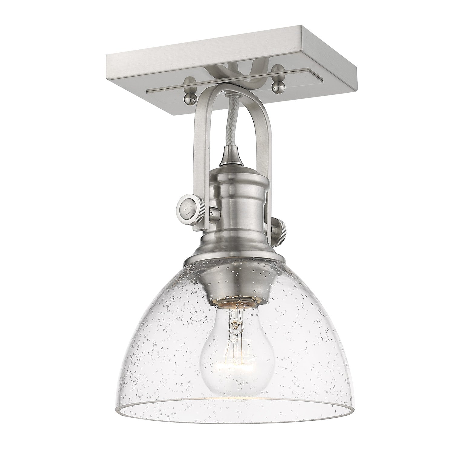 Hines 1-Light Semi-Flush in Pewter with Seeded Glass - - Golden Lighting