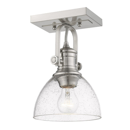 Hines 1-Light Semi-Flush in Pewter with Seeded Glass - - Golden Lighting