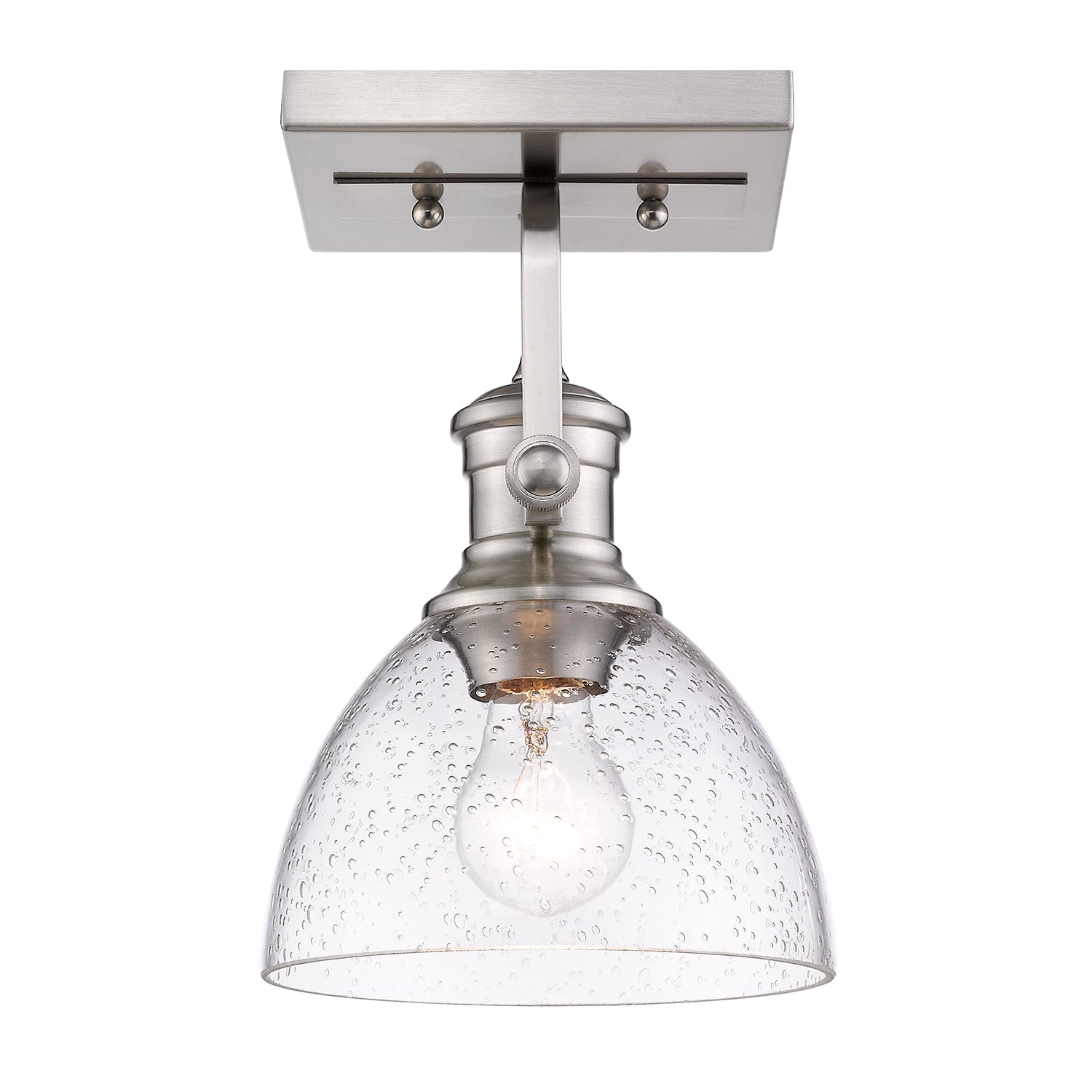 Hines 1-Light Semi-Flush in Pewter with Seeded Glass - Default Title - Golden Lighting