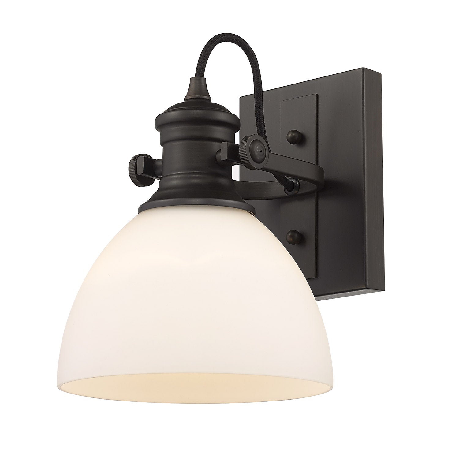 Yep by Golden Lighting Hines 1-light Adjustable Semi-Flush Mount in Rubbed Bronze and Opal Glass
