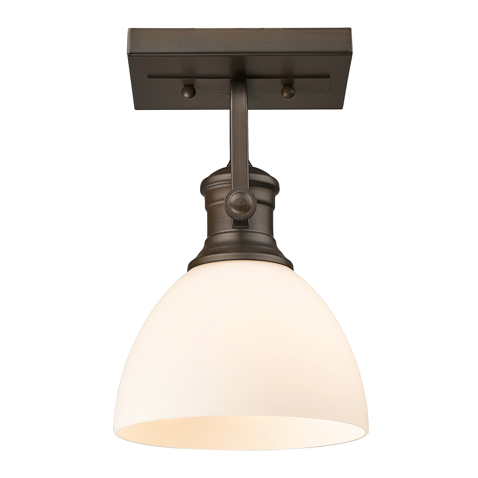Hines 1-Light Semi-Flush in Rubbed Bronze with Opal Glass - - Golden Lighting