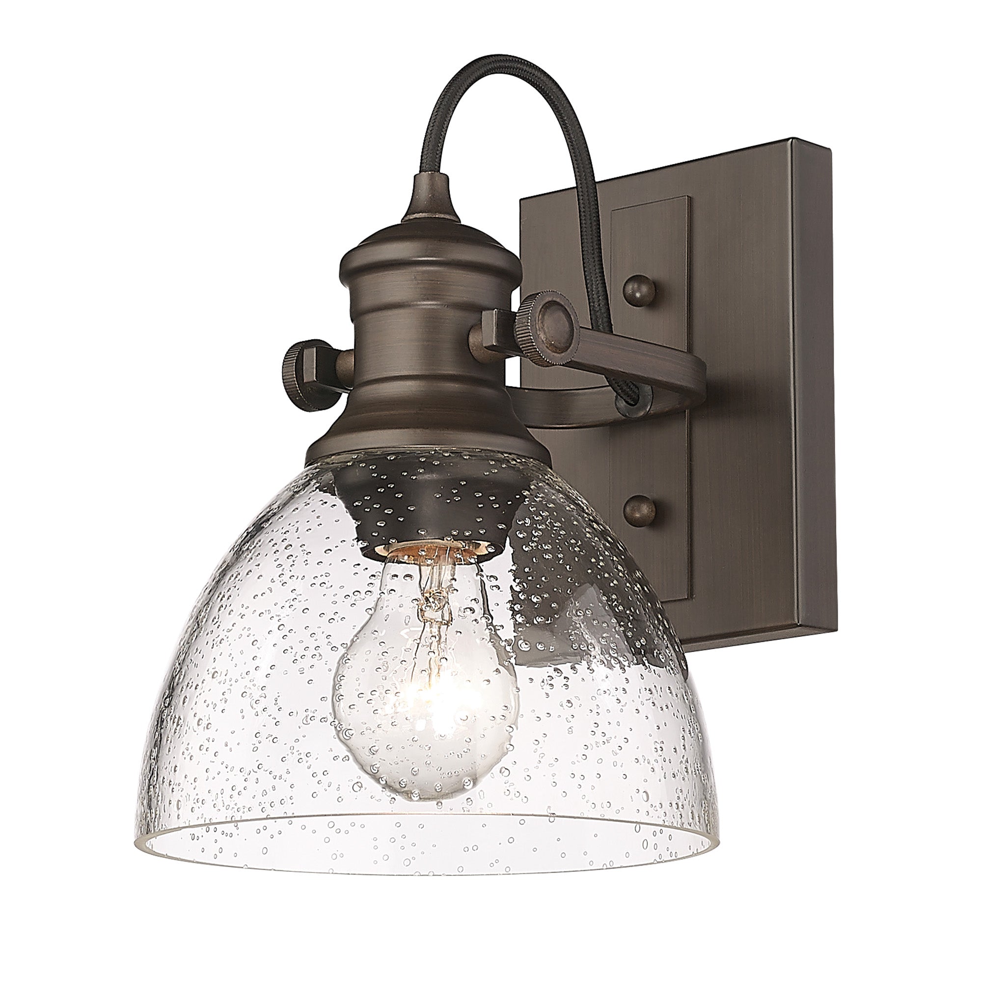 Yep by Golden Lighting Hines 1-light Adjustable Semi-Flush Mount in Rubbed Bronze and Seeded Glass - - Golden Lighting