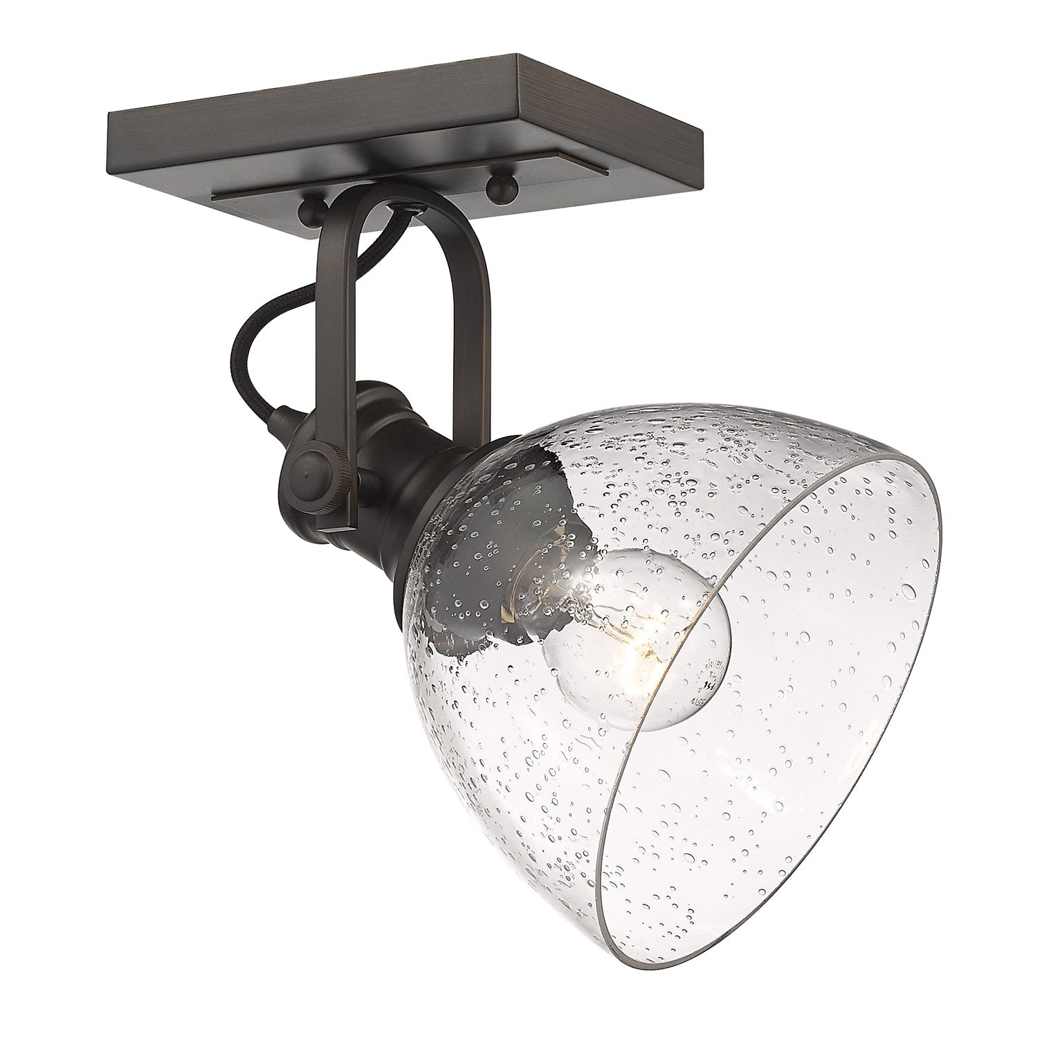 Yep by Golden Lighting Hines 1-light Adjustable Semi-Flush Mount in Rubbed Bronze and Seeded Glass