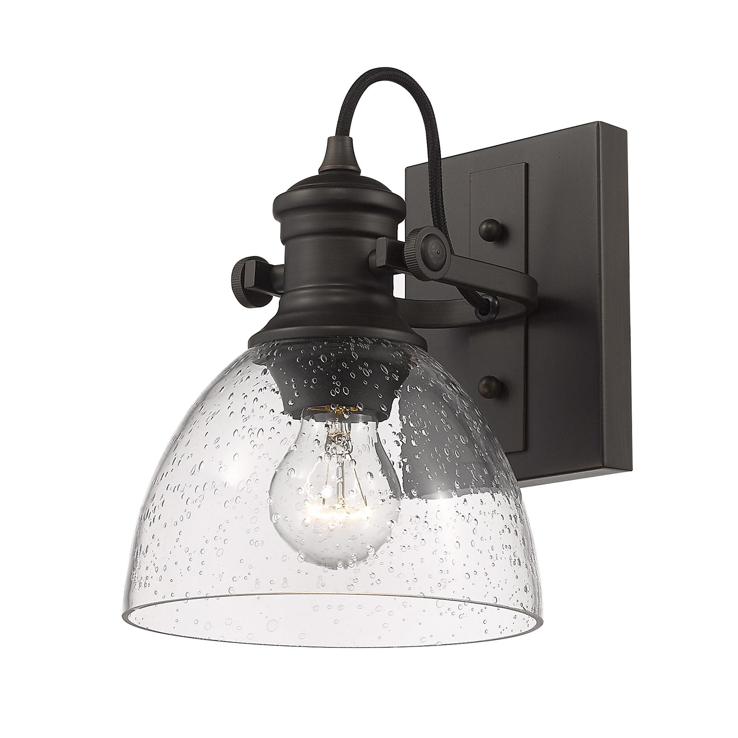 Yep by Golden Lighting Hines 1-light Adjustable Semi-Flush Mount in Rubbed Bronze and Seeded Glass