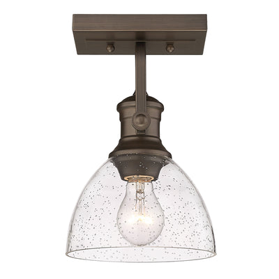 Yep by Golden Lighting Hines 1-light Adjustable Semi-Flush Mount in Rubbed Bronze and Seeded Glass - - Golden Lighting