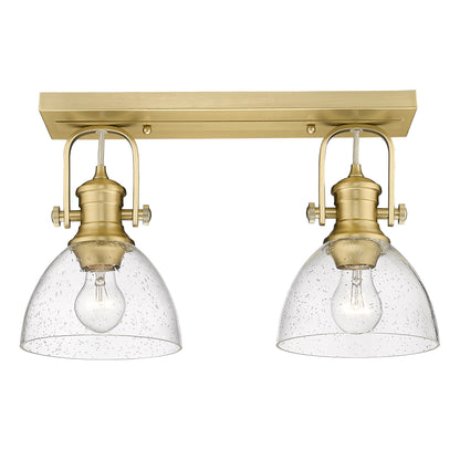 Hines 2 Light Semi-Flush in Brushed Champagne Bronze with Seeded Glass Shades - Default Title - Golden Lighting
