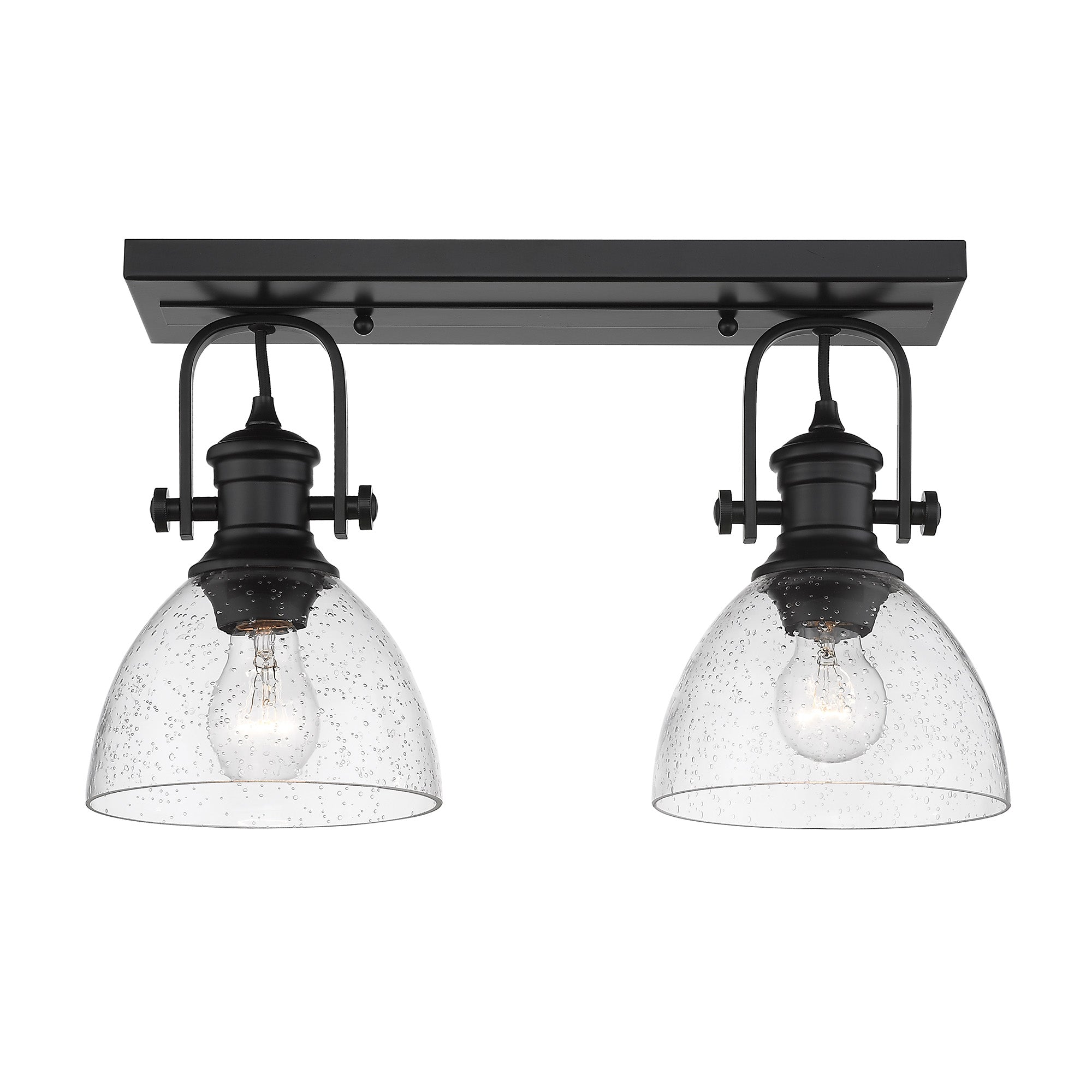 Hines 2-Light Semi-Flush in Matte Black with Seeded Glass - - Golden Lighting